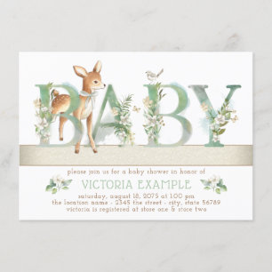 Gender Neutral Woodland Deer Baby Shower Invitation