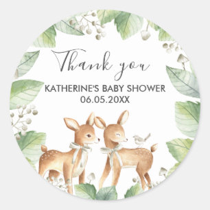 Gender Neutral Woodland Deer Twins Baby Shower Classic Round Sticker