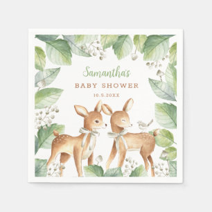 Gender Neutral Woodland Deer Twins Baby Shower Napkin