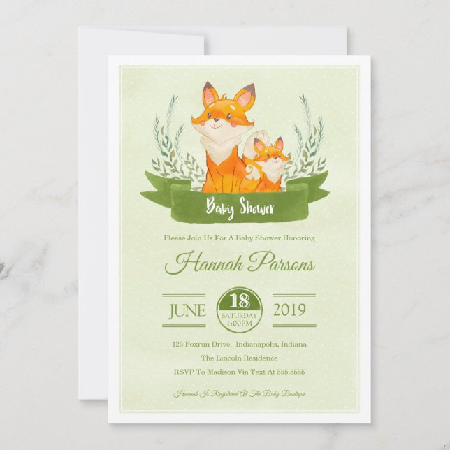 Gender Neutral Woodland Fox Baby Shower Invitation (Front)