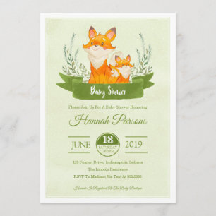 Gender Neutral Woodland Fox Baby Shower Invitation