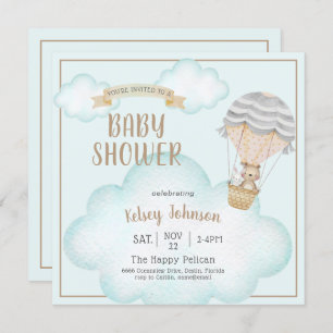 Gender Neutral Woodland Teddy Bear Baby Shower Invitation