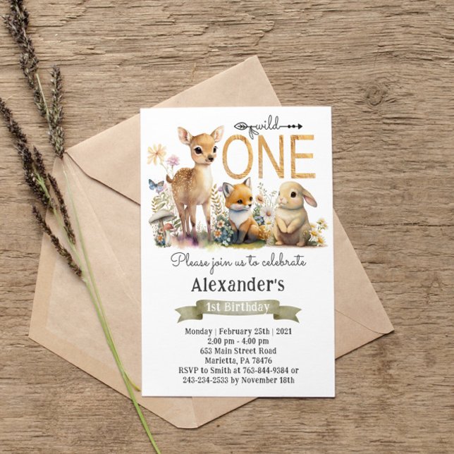 Gender Neutral Woodland Wild One Birthday Party Invitation (Creator Uploaded)