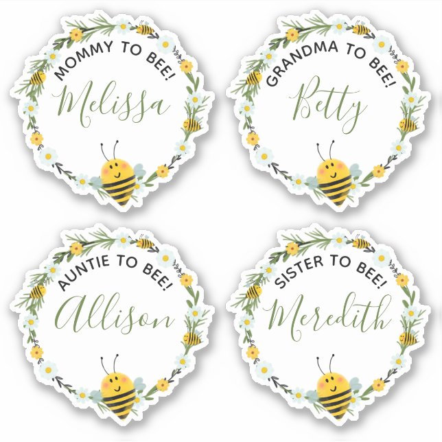 Gender Neutral Wreath Bee Baby Shower Sticker Set (Front)