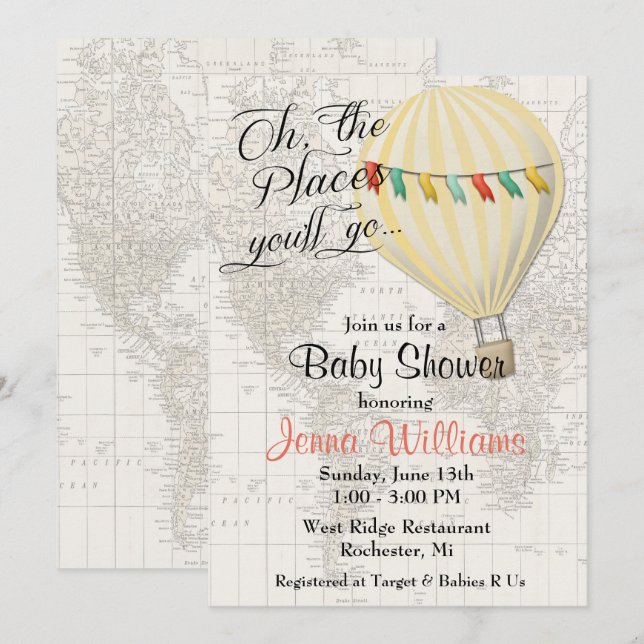 Gender Neutral Yellow Balloon Baby Shower Invitation (Front/Back)