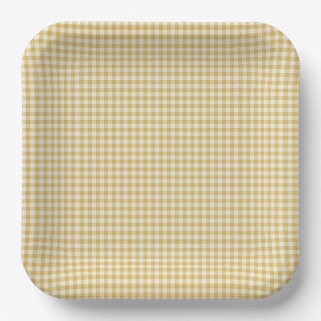 Gender Neutral Yellow Gingham Paper Plate (Front)
