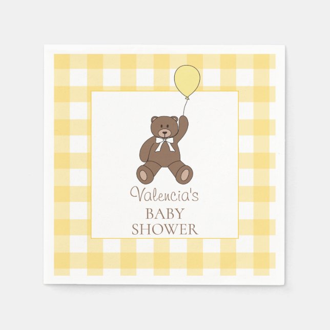Gender Neutral Yellow Teddy Bear Baby Shower Napkin (Front)