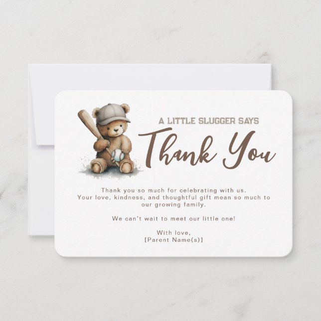 Gender NeutralTeddy Bear Baseball Baby Shower Thank You Card (Front)