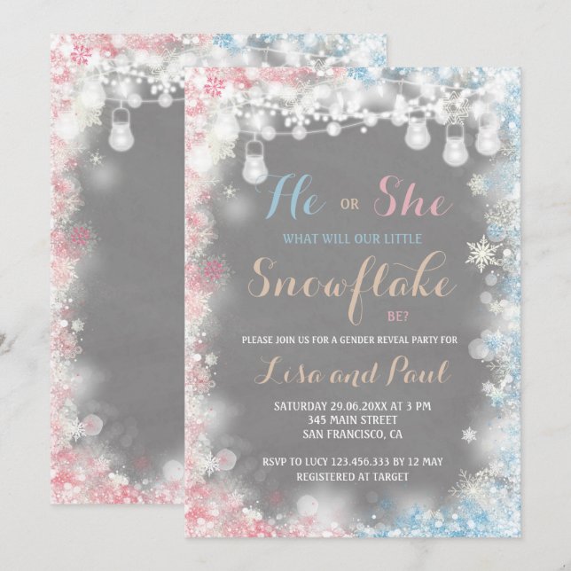 Gender Reveal A little snowflake is on the way Invitation (Front/Back)