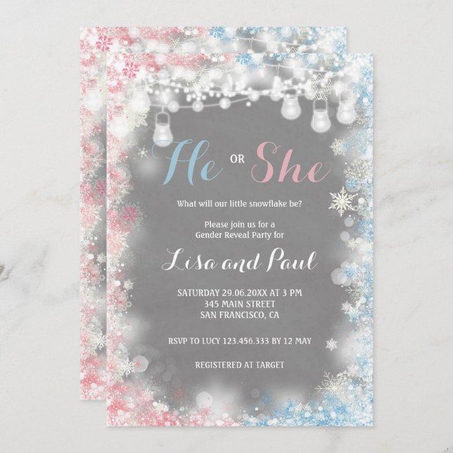 Gender Reveal A little snowflake is on the way Invitation (Front/Back)