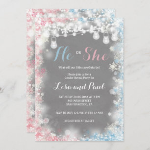 Gender Reveal A little snowflake is on the way Invitation