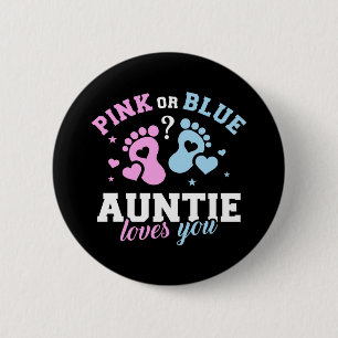 Gender reveal auntie aunt 6 cm round badge
