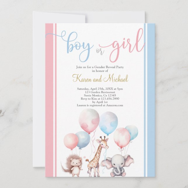 Gender Reveal Baby Animals Invitation (Front)