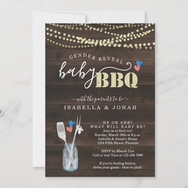 Gender Reveal Baby BBQ Invitation  Baby Q Barbeque (Front)