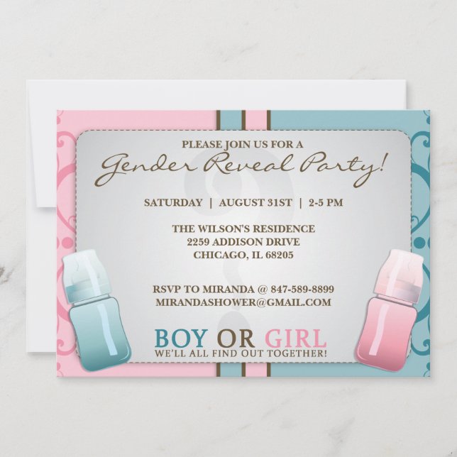 Gender Reveal Baby Bottle Boy or Girl  Invitations (Front)