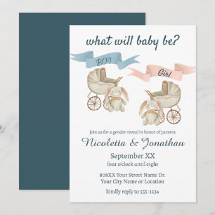 Gender Reveal Baby Bunny Pink or Blue Invitation