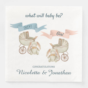 Gender Reveal Baby Bunny Pink or Blue Napkin