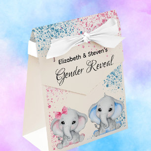 Gender reveal baby elephants girl boy pink blue favour box