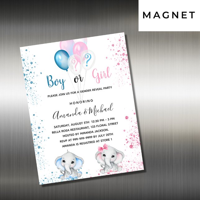 Gender reveal baby elephants magnet invitation (Creator Uploaded)