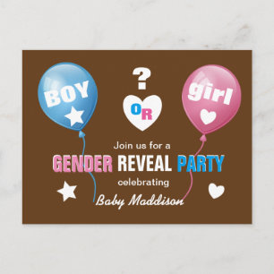 Gender Reveal Baby Shower Announcement Boy or Girl