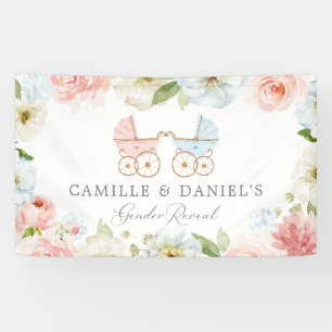 Gender Reveal Baby Shower Blue and Pink Floral Banner