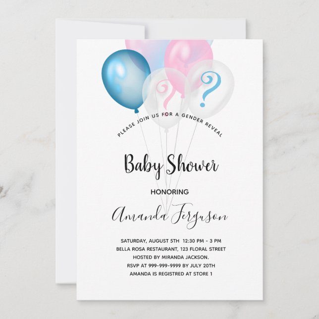 Gender reveal baby shower blue pink boy girl invitation (Front)