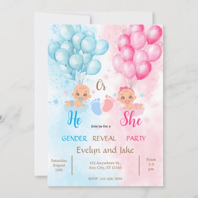 Gender reveal baby shower blue pink boy girl invitation (Front)