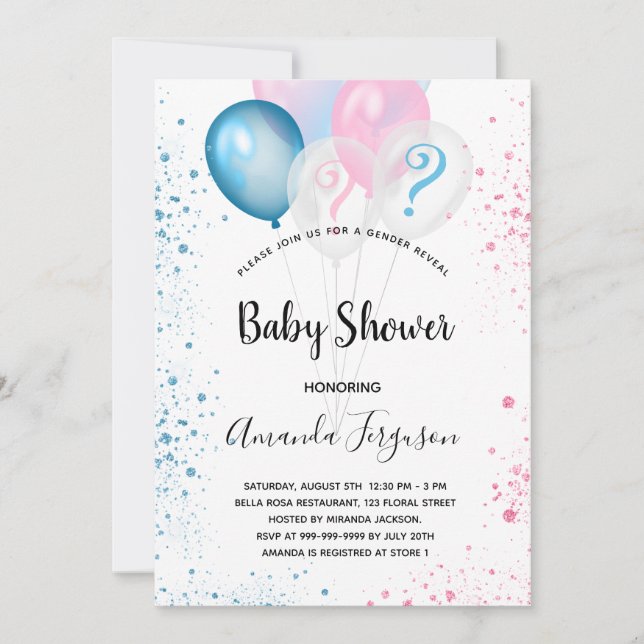 Gender reveal baby shower blue pink boy girl invitation (Front)