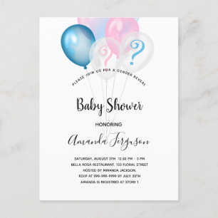 Gender reveal baby shower blue pink boy girl invitation postcard