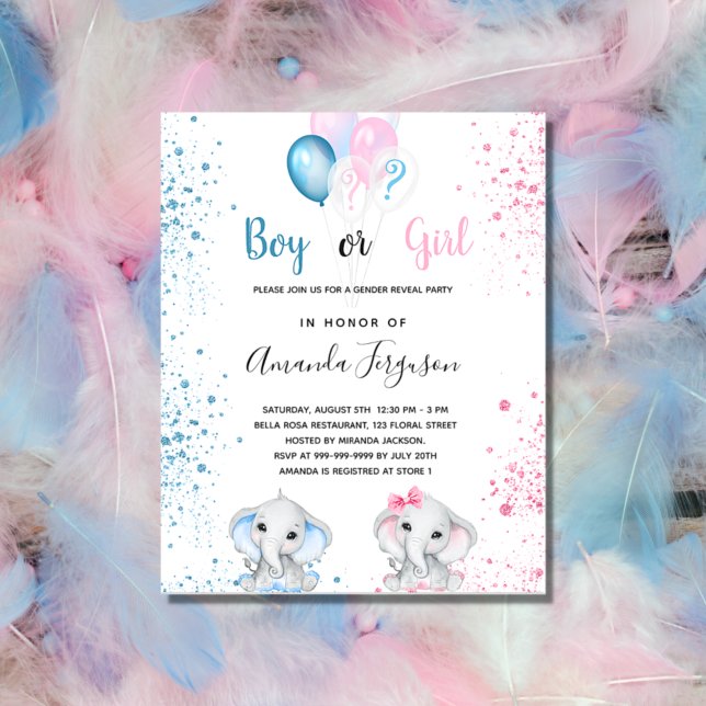 Gender reveal baby shower blue pink boy girl invitation postcard (Creator Uploaded)