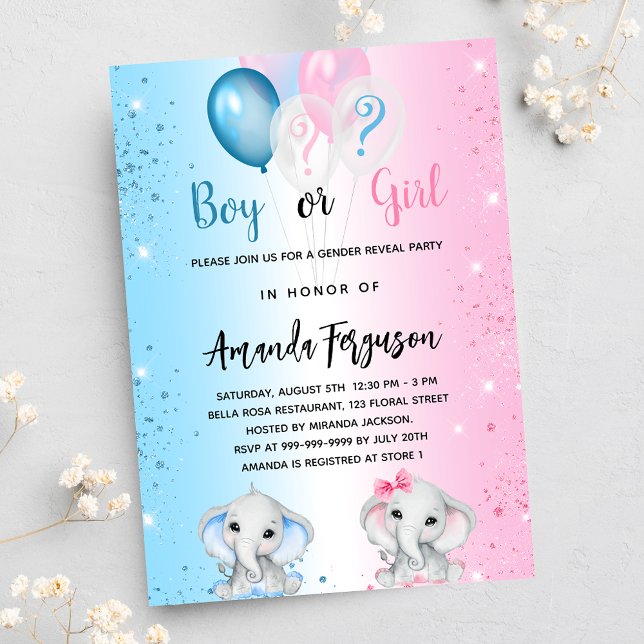 Gender reveal baby shower blue pink boy girl invitation postcard (Creator Uploaded)