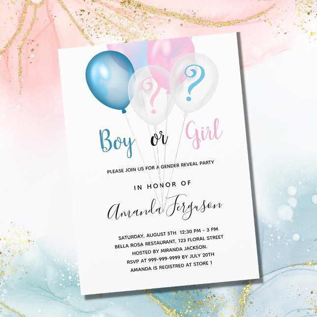 Gender reveal baby shower blue pink boy girl lux invitation (Creator Uploaded)
