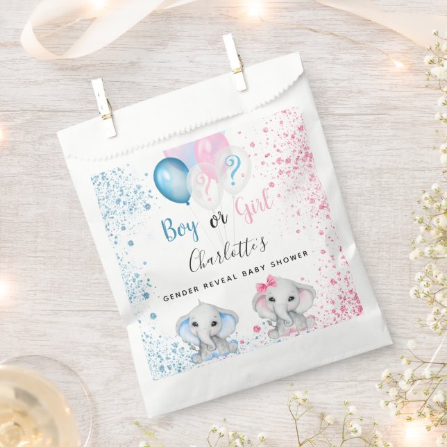 Gender reveal baby shower blue pink elephants  favour bags (Clipped)