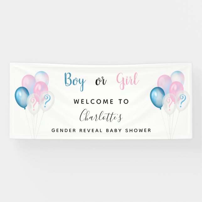 Gender reveal baby shower boy girl blue pink white banner (Horizontal)