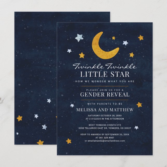 Gender Reveal Baby Shower Boy Girl Moon Stars Invitation (Front/Back)