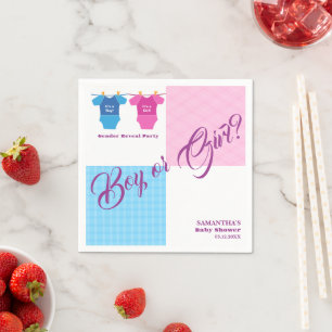 Gender Reveal Baby Shower Boy or Girl? Girl Boy.  Napkin