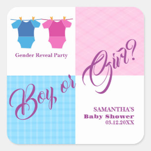 Gender Reveal Baby Shower Boy or Girl? Girl Boy.  Square Sticker