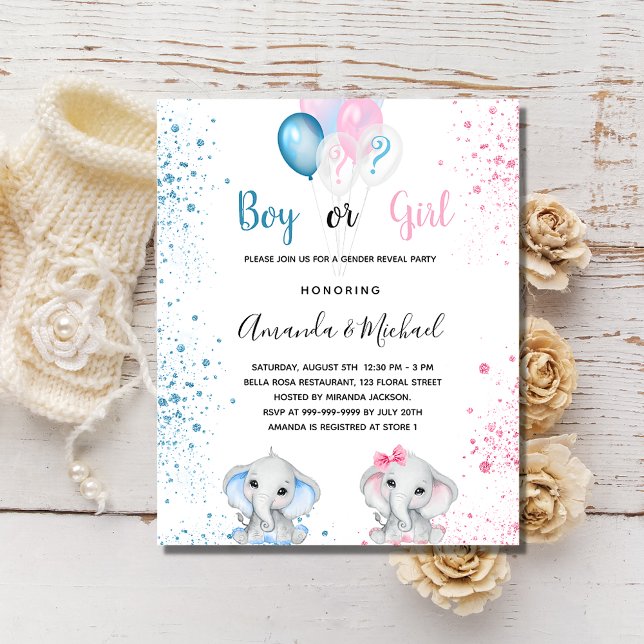 Gender reveal baby shower budget invitation (Creator Uploaded)