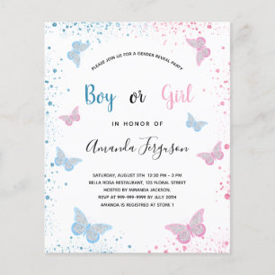 Gender reveal baby shower butterflies budget flyer