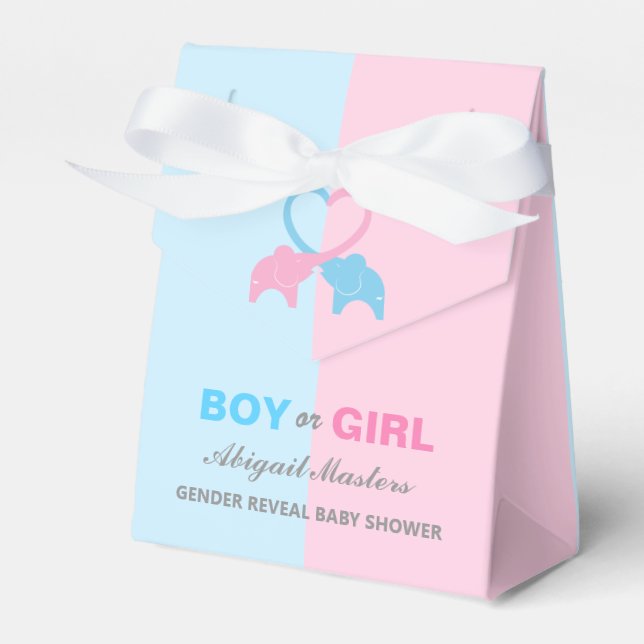 Gender Reveal Baby Shower Elephants Favour Box (Front Side)