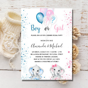 Gender reveal baby shower elephants luxury invitation