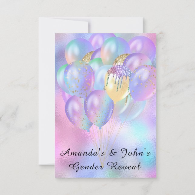 Gender Reveal Baby Shower Girl Boy Pink Blue Baloo Invitation (Back)