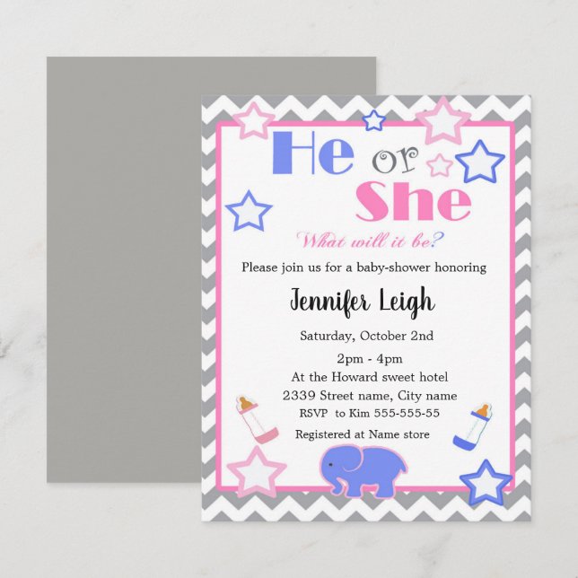 Gender reveal baby shower he or she baby shower invitation (Front/Back)
