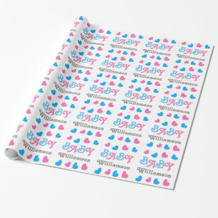 Gender Reveal Baby Shower Hearts Collection A09 Wrapping Paper