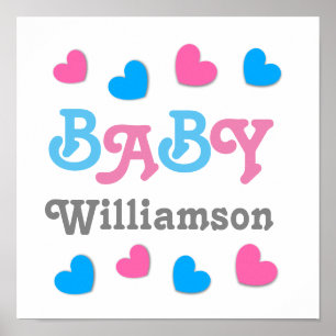 Gender Reveal Baby Shower Hearts Collection A11 Poster