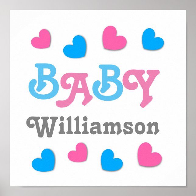 Gender Reveal Baby Shower Hearts Collection A11 Poster (Front)