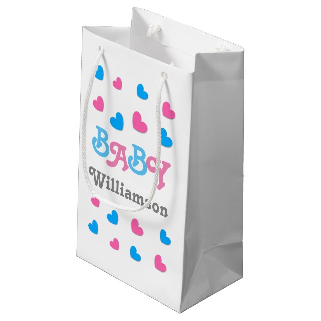 Gender Reveal Baby Shower Hearts Collection A22 Small Gift Bag (Back Angled)