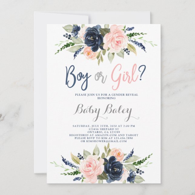 Gender reveal baby shower invitation (Front)
