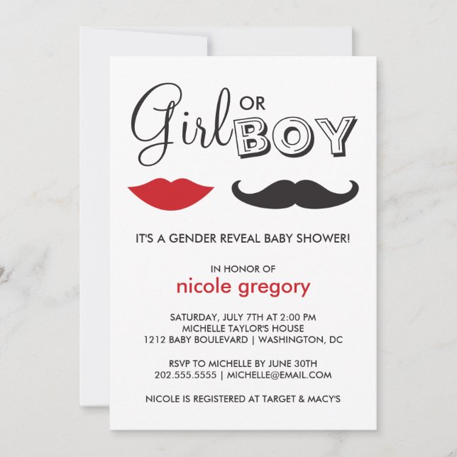 Gender Reveal Baby Shower Invitation (Front)