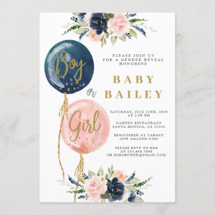 Gender reveal baby shower invitation, balloon baby invitation